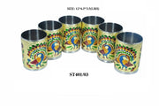 2125 Peacock Design Glass with Handle and Handicraft Serving Tray Set - Your Brand