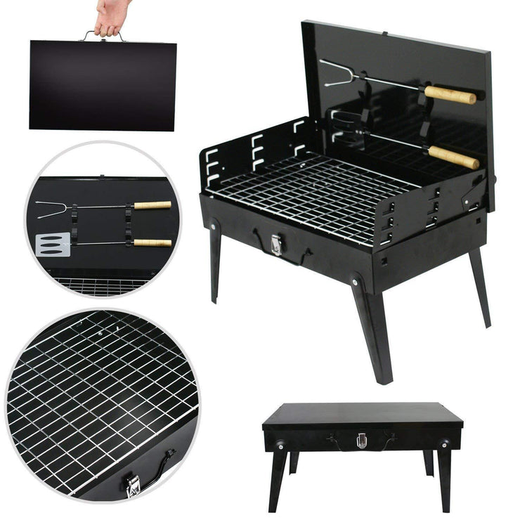 0125 Stainless Steel Briefcase Style Barbecue Grill Toaster (Medium, Black) - Your Brand