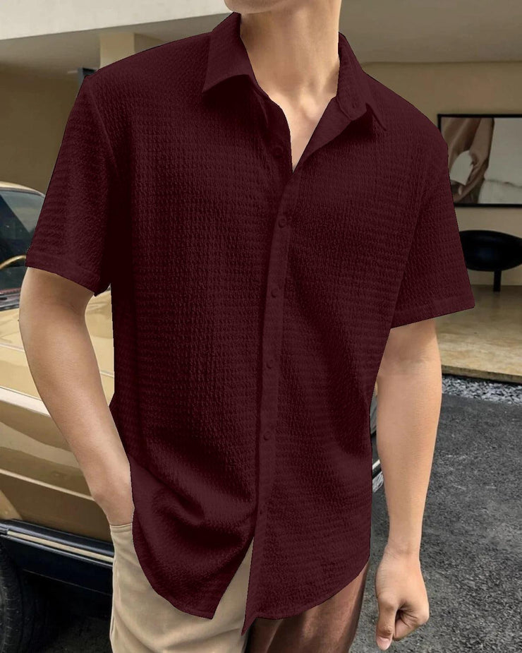 Men's Polycotton (Popcorn Fabric ) Solid Half Sleeves Casual Shirt