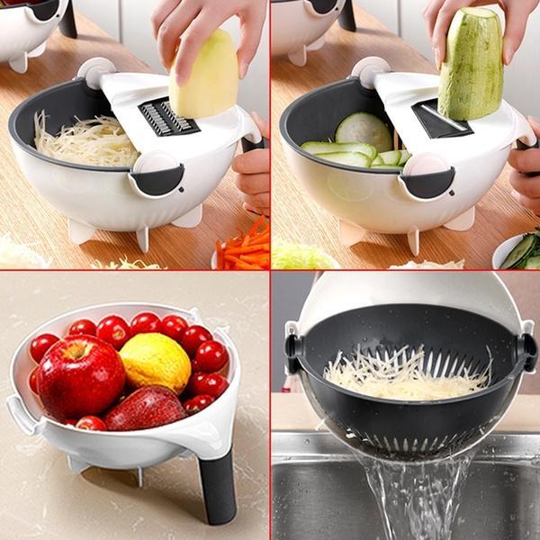 2161 10 in 1 Multifunctional Vegetable Fruits Cutter/Slicer Shredder with Rotating Drain Basket - Your Brand