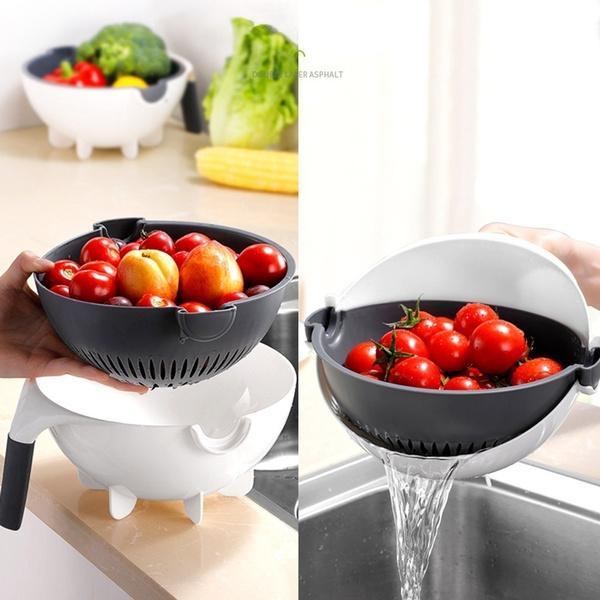 2161 10 in 1 Multifunctional Vegetable Fruits Cutter/Slicer Shredder with Rotating Drain Basket - Your Brand