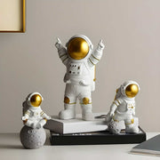 Astronaut Spaceman Statue Ornament Home Office Desktop Figurine Decors Set of 3 - Golden