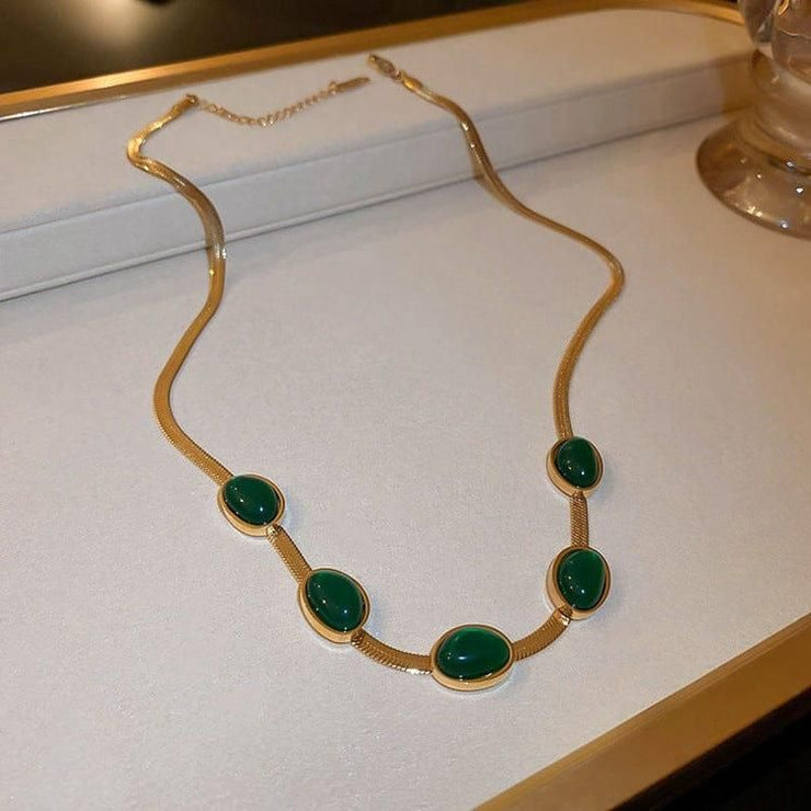 🔥Oval Green Crystal Pendant Necklace Set 🔥(Free Bracelet) 🔥