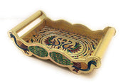 2125 Peacock Design Glass with Handle and Handicraft Serving Tray Set - Your Brand